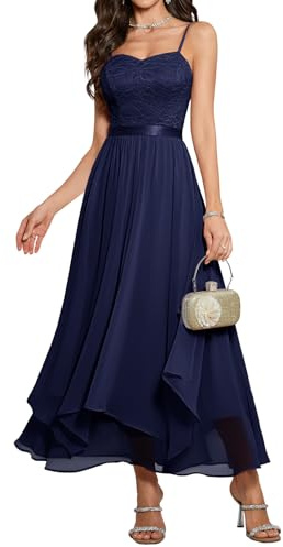 HomRain kvinnor X-Small UK Plus spagettirem chiffong maxi centimeter klänning cocktail bal hemkomst bröllop gästklänning festspel, Marinblått Xsp, XXL