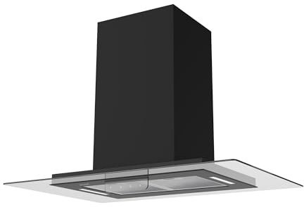 Hotte îlot aspirante BELDEKO Ludia 90 BK – 90 cm – Débit 556 m³/h – 3 vitesses + minuterie – Filtres inox lavables – Recyclage ou évacuation – Design noir élégant