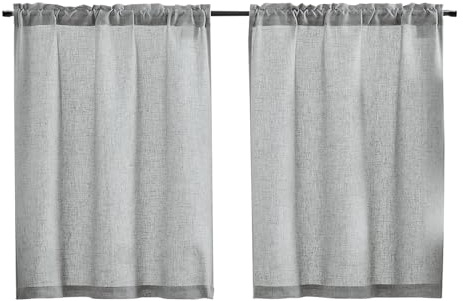 Tende a Pannello, Confezione da 2 Tende da Bistrò, 60 x 45 cm (L x A), Tenda Corta, Tenda da Cucina, per Bagno, Decorazione per Finestre Piccole, Grigio