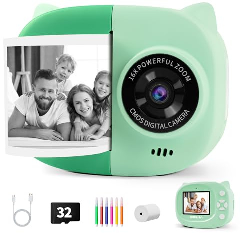 Rongta Instant Print Camera for Kids, Children Portable Photo Printer for Birthday Gifts, Kids Toys, 2.4 Inch Screen Kid Digital Camera for Girls Boys Age 3 4 5 6 7 8 9 10(Green)