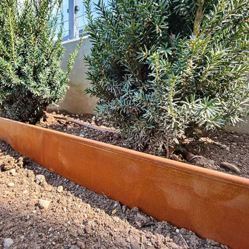 Rori Cortenstahl Rasenkante XL 47 cm Höhe - abgerundete Oberseite - 4 x 1m Rasenkanten biegen - DIY Lawn Edging - Umzäunung für Obstgärten - Beeteinfassung