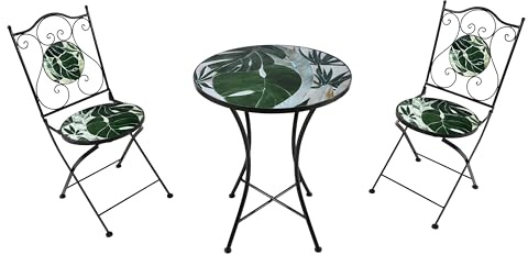 AXI Amélie Table Et Chaise Bistrot, 2 Chaises 1 Table, Ensemble Bistro Extérieur Vert Tropical | Salon De Jardin Bistrot, Table Bistrot Mosaique pour Jardin/Balcon/Terrasse