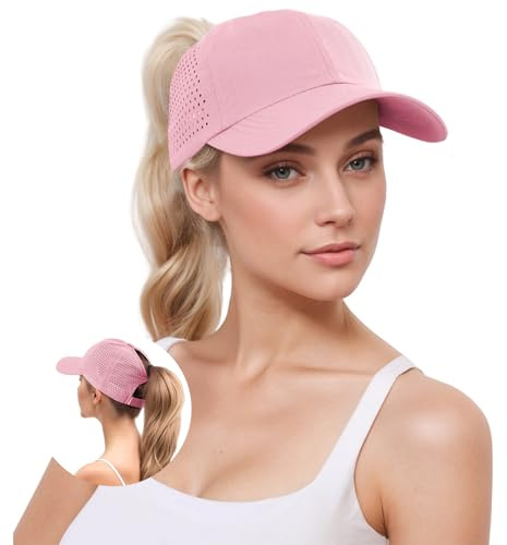 YAMEE Cappello da Baseball Donna Estivo Leggero Traspirante con Rete,Berretto Sportivo per Ponytail,Morbido Impermeabile Asciugatura Rapida,Regolabile,Protection UV
