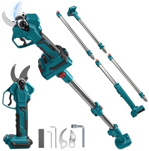 Troncarami a batteria compatibile con Makita 18 V (non batteria), apertura 65 mm, diametro di taglio massimo 40 mm, con asta di prolunga da 2 m, display LCD, cesoie elettriche ricaricabili