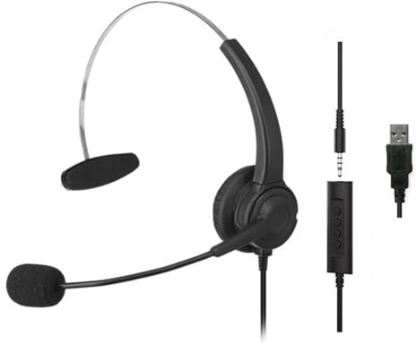 RGYBAO Cuffie USB per computer con microfono per PC portatile da 3,5 mm con cavo stereo per call center cuffie con microfono cancellazione del rumore auricolare