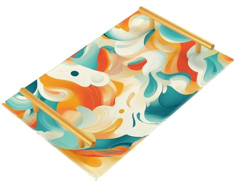 Modern Anstract - Bandeja decorativa para comer con asas, para joyas, perfumes, sofá, servir charolas para decoración