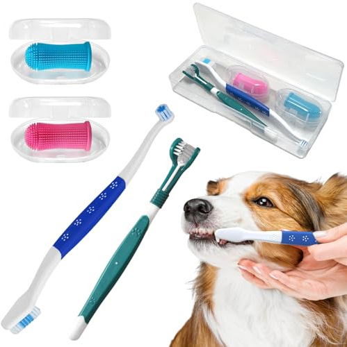 7 Stück Hundezahnbürste Set,360º Fingerzahnbürste Hunde Und Katzen Zahnbürste,Dreifach Und Doppel Köpfe Pet Zahnbürste