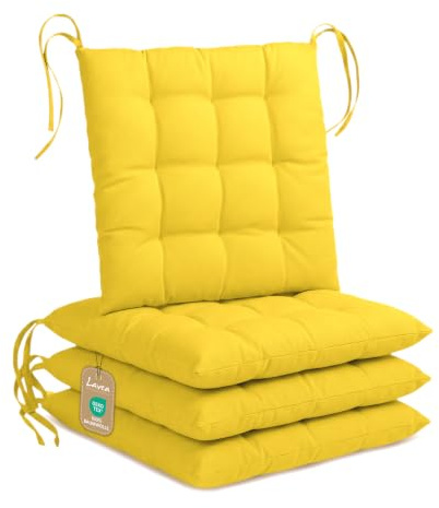 Lavea® Sitzkissen & Stuhlkissen 40x40 cm – 4er Set – mit Stoffbändern – Outdoor & Indoor – waschbar & wetterfest – für Gartenstuhl, Balkon, Terrasse & Esszimmer – Zartgelb