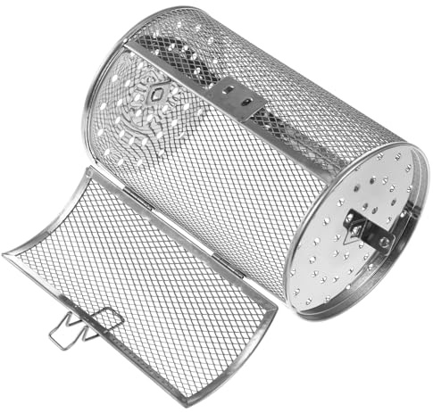 IMIKEYA Cestino girevole in acciaio inox per forno e friggitrice ad aria resistente e facile da pulire per arrostire frutta secca noci e cottura senza grassi, accessorio da cucina, colore grigio