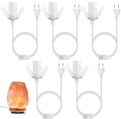E14 lamphållare med strömbrytare – 5 stycken kablar med strömbrytare för saltlampa lampsockel E14, saltlamphållare med 1,8 m kabel, isoleringsbrytare och eurokontakt för saltlampa, lampupphängning