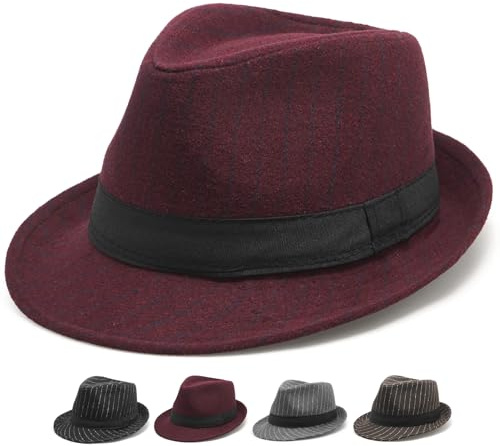 Initlove Mens Fedora Hat Classic Felt Panama Hat Short Brimmed Trilby Hats