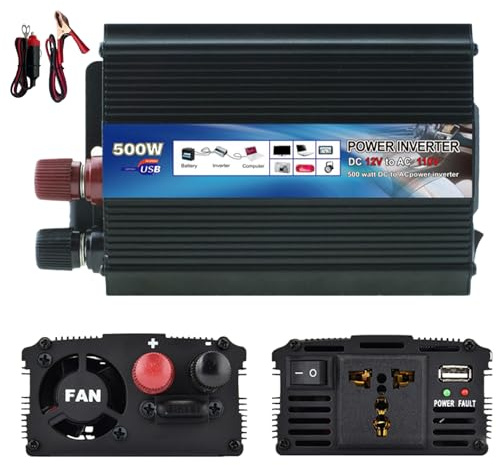 Inverter da 500 W, da DC 12 V a 220 V, convertitore di tensione per auto con presa da auto e spina accendisigari, per la ricarica di laptop, telefoni cellulari e altri dispositivi (nero)
