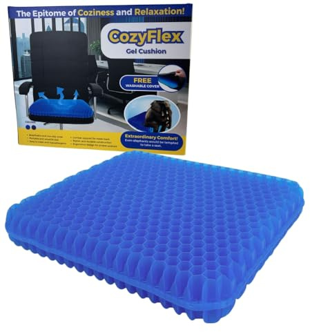 Cuscino Sedia in Gel, Trama a Nido d'ape per Coccige, Cuscino Spesso per Sedie Traspirante Lombare per Auto - Ufficio - Casa - Sedia a Rotelle, Copertura Antiscivolo Lavabile 43 x 43 x 3.8 cm