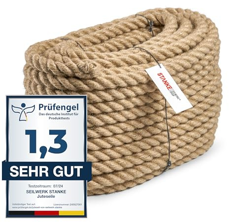 Seilwerk STANKE tvinnat juterep tillverkad av naturliga fibrer, diameter 6mm, längd 50m