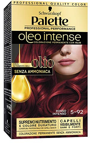 Schwarzkopf, Oleo Intense Palette Permanente Färbung mit Öl, Haarfarbe, Creme zum Färben ohne Ammoniak, Abdeckung für weißes Haar, Farbton 5-92 Intensives Rot