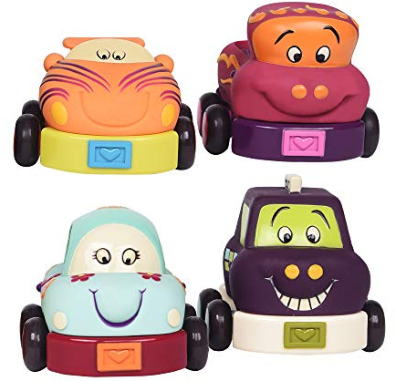 B. toys - ¡Wheeee-ls! - Automóviles Pull-Back - 4 vehículos blandos con sonidos - Coche, Taxi, Coche de carreras, Camioneta - Coches de juguete para niños - 12 Meses +