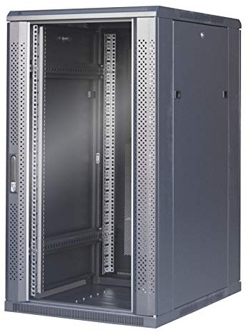 WAYTEX 37442M Baie Serveur 12U 600X800, Brassage Informatique 19 Pouces, Porte Avant vitrée à Serrure et Double Porte Arrière Saloon nids d’Abeille – Noir, Livrée montée sur Palette