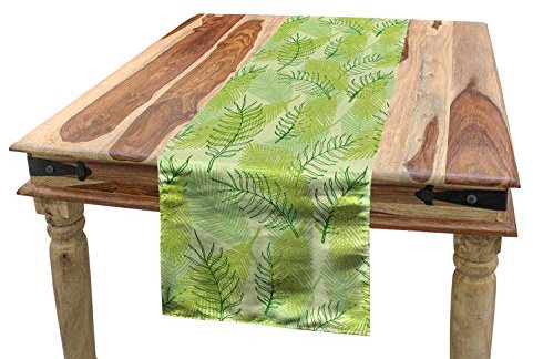 ABAKUHAUS Botanisch Tischläufer, Skizzierter Zipfel Pflanzen, Esszimmer Küche Rechteckiger Dekorativer Tischläufer, 40 x 180 cm, Apfelgrün Mehrfarbig