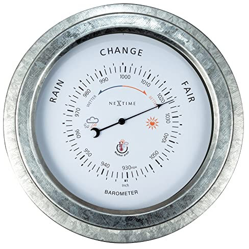 NeXtime Baromètre extérieur - Ø22CM - Métal - Galvanisé Orchid, Gris