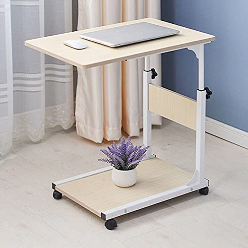 SHZICMY Höjdjusterbart sidobord soffbord med hjul mobilt soffbord sovrum, vardagsrum sängbord laptopbord 50 x 35 x (55 ~ 80) cm (vit lönn)