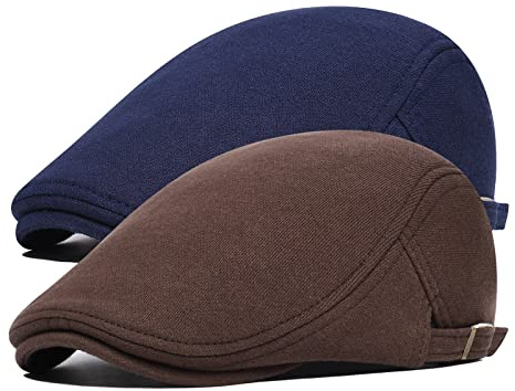 BOTVELA 2 Pack Men Newsboy Cap Cotton Golf Driving Flat Hat (Brown/Navy)