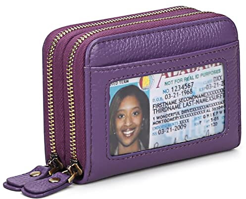 GAEKEAO Portefeuille Femme en Cuir véritable Blocage RFID Porte-Cartes de crédit, Petit à Fermeture éclair Porte Monnaie pour Femmes avec 9 Emplacements de Carte