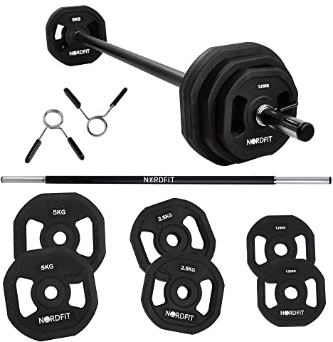 NORDFIT - 20kg Urethane Barbell Weights Set - Ideal Studio Pump Weights - Barbell Set for Home Exercise - Professional Adjustable Barbell & Weights - Strength Training Equipment, Black