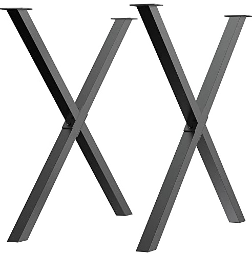 HOMCOM Conjunto de 2 Patas para Mesa Estilo Industrial 80x72 cm en Forma de X Patas de Muebles de Acero para Soporte con Protectores Tornillos de Montaje Incluidos Negro