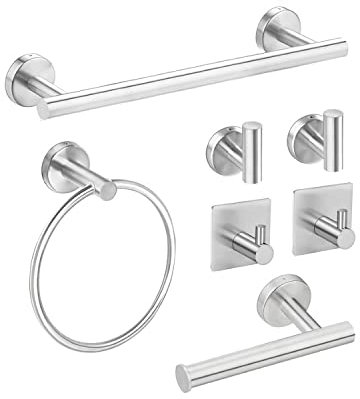 uego de Accesorios de Baño XINGLO 7 Piezas 40cm Toallero Barra + Portarrollos para Papel Higiénico +Anillo De Toalla+4 Gancho para Pared (Silver)