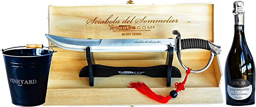YesEatIs - Sciabola del Sommelier Manico Acciaio - Starter Kit con Secchiello per Ghiaccio e Bottiglia di Bollicine Italiane (Prosecco Valdobbiadene)
