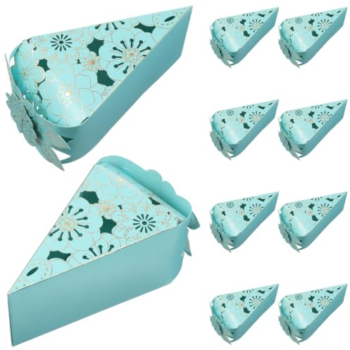 HEMOTON 10 Stück Gastgeschenkbox Hochzeit, Dreieckige Tortenstück Boxen aus Papier für Taufe und Geburtstag, Florale Süßigkeitenbox Pralinenschachtel als Mitgebsel in Blau