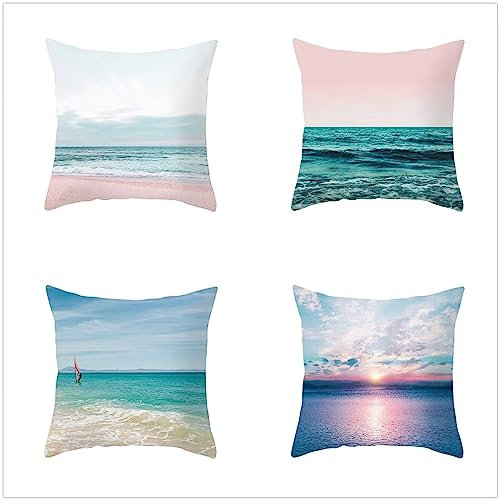 ZANHOG Kissenbezug 65x65cm 4 Stück Zierkissenbezüge Rosa Blau Kissenbezüge Samt Beidseitiger Druck Kissenhülle mit Vertecktem Reißverschluss für Sofa Stuhl Garten Lounge Kissen