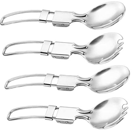 Gogogmee Stainless Steel Folding Spoon Fork Set 4Pcs Lightweight Portable Outdoor Tableware for Camping Hiking Picnic