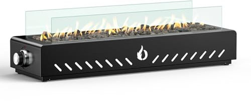 ONLYFIRE OUTDOOR LIVING 28 Propane Gas Fire Pit Bottom-Mounted for Table with Umbrella Hole, Portable Smokeless Gas Fireplace with Glass Shield for Patio Backyard Tailgating RV Camping, #FP044