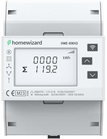 HomeWizard kWh Meter WLAN 3-Phasen, MID-zertifiziert, 35mm DIN-Schiene, 100A 230V, Einspeisezähler Solar Balkonkraftwerk, Grau
