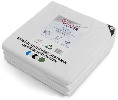Cover Lona Impermeable 12x15m / 150g/m² - Lona de protección con Ojales - para Muebles de jardín, Piscina, Coche, Caravana, Resistente a los Rayos UV, Resistente a los desgarros (Blanco)