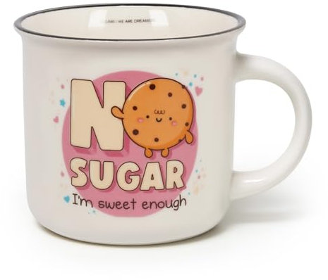 Legami - Taza Cuppuccino de porcelana New Bone China, taza de desayuno, taza de café té lavable en lavavajillas, diámetro 10 cm, capacidad 350 ml, tema No Sugar