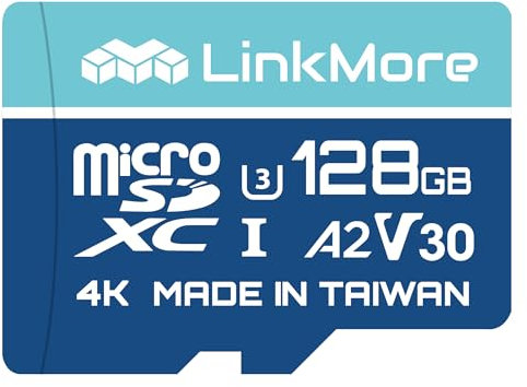 LinkMore Tarjeta Micro SDXC de 128 GB, compatible con A2, UHS-I, U3, V30, Clase 10, velocidad de lectura de hasta 160 MB/s, velocidad de escritura de hasta 100 MB/s, adaptador SD incluido