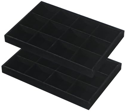 Justsoso 2pcs/Set Velvet Jewelry Tray, 12 Grids Large Storage Tray for Bracelet Bangle Beads Display, Jewellery Organizer Box Tray for Home Drawer or Shop Store Selling Show (Black Velvet)