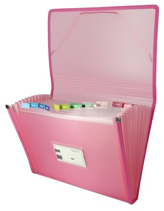 Grafoplas - Carpeta Archivadora, Rosa Pastel, Tamaño Folio, 13 Posiciones Fuelle, Incluye Etiqueta para Visores y Tarjetas, Cubiertas Impermeables de Plastico, Multiline