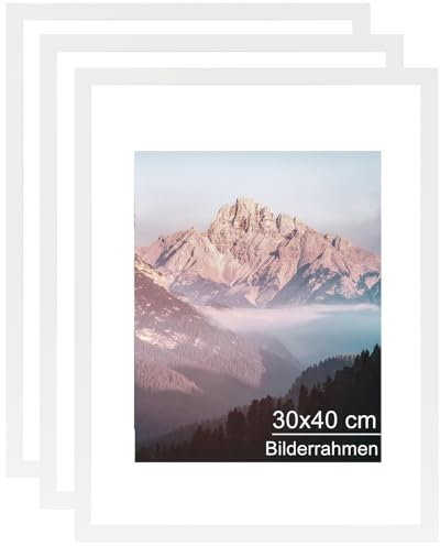 OMISHE Confezione da 3 cornici in legno massello 30 x 40 cm, cornice 30 x 40 cm, 30 x 40 cm, con passepartout da 21,5 x 28 cm, con custodia in plastica, cornice per foto in legno, 30 x 40 cm, da