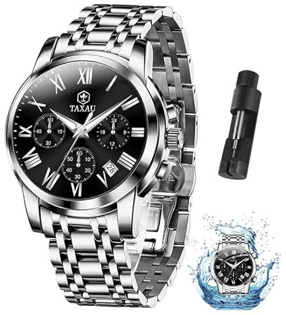 Taxau Herrenuhren Edelstahl Watcehs Männer Casual Chronograph Uhren Reloj para Hombre Business Mode Uhren Wasserdicht Leuchtend mit Datum als Casual Geschenk