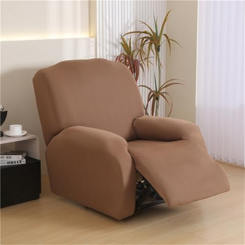 Hearda Housse de Fauteuil Inclinable Extensible, Couleur Unie Housse de Fauteuil 1 Place Relax Housses de Fauteuils 4 Pièces Housse de Canapé Relax Inclinable Amovible Lavable (Marron Clair)