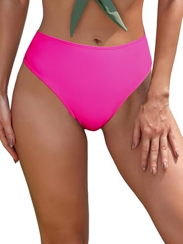 SHEKINI Maillot de Bain Femme Culotte String Tanga Bas de Bikini Noir Taille Haute Découpe Transversale