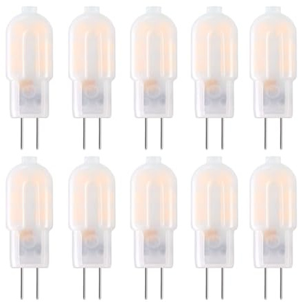 Jiotouhu 2 700 K varmvita G4 LED-lampor, mjölkvit hölje, 12 V, 2 W, ersättning för en 20 W halogenlampa, inget flimmer, icke-dimbar, 10-pack