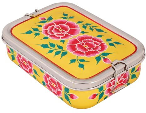 Crafting Love Hand Painted Steel Tiffin Box: Yellow Floral Tiffin, Lunch Box