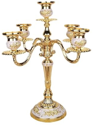 Bougeoir candélabre en métal de 14 Pouces de Haut for événements de Mariage, pièce maîtresse de Table, Support de Bougie Vintage(Golden)