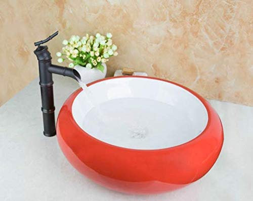 GOWE Red Single Handle Tap+Artistic Wash Basin Counter Hand Paint Color Washbasin Ceramic Sink Mixer Tap Faucet Basin