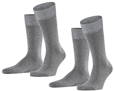 FALKE Herren Socken Happy Double Pack M So Baumwolle einfarbig 2 Paar, Grau Light Grey Melange 3390, 39-42