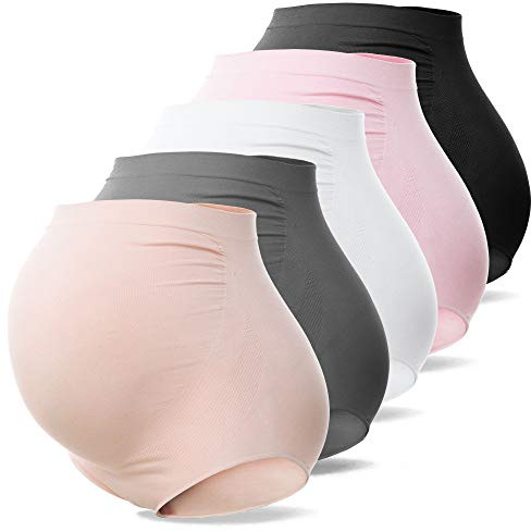 SUNNYBUY Women's Maternity High Waist Underwear Pregnancy Seamless Soft Hipster Panties Over Bump (Five color-5pk L)